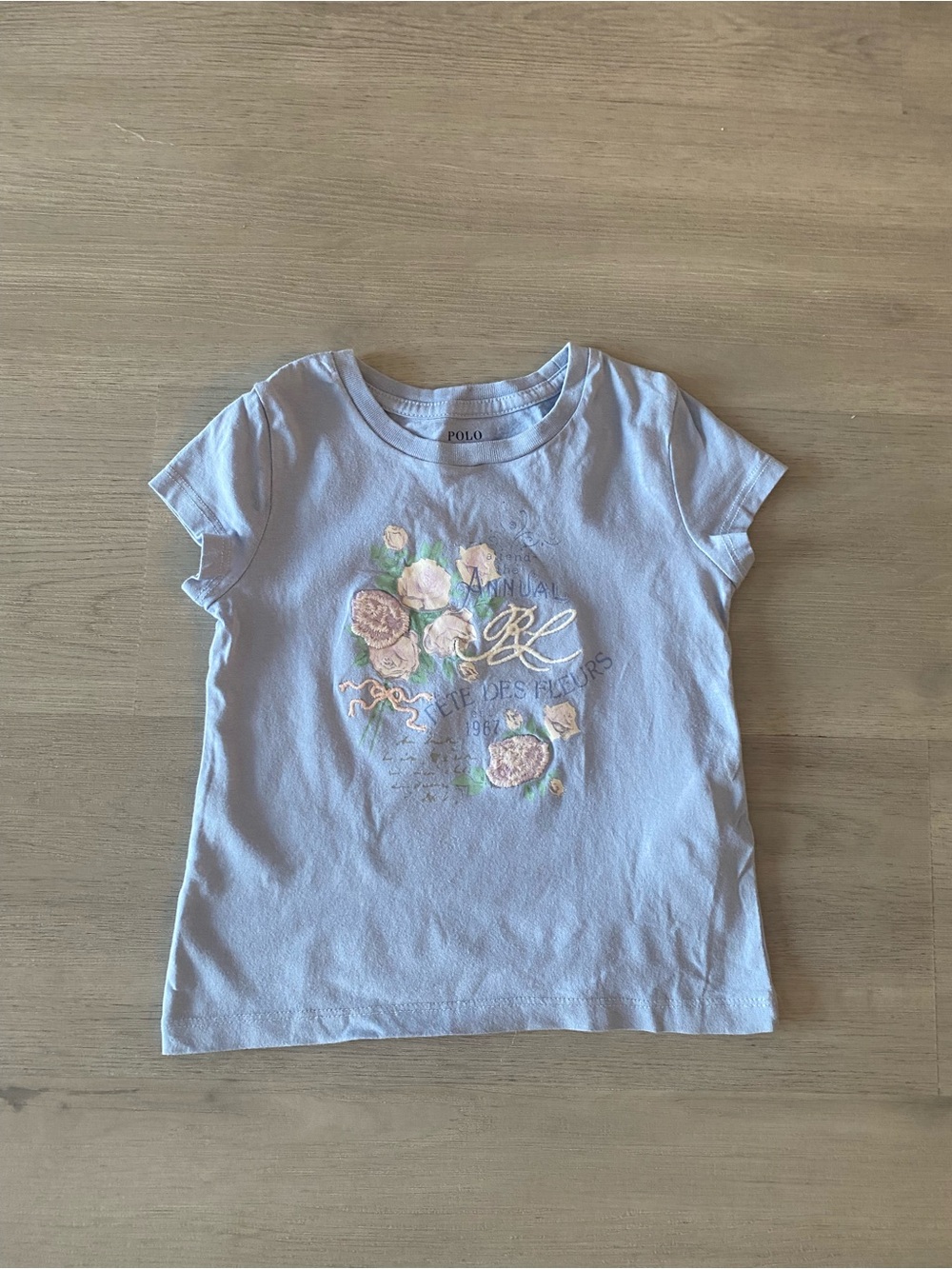 Polo by Ralph Lauren Pale Blue Floral Embroidered Girls' Tee